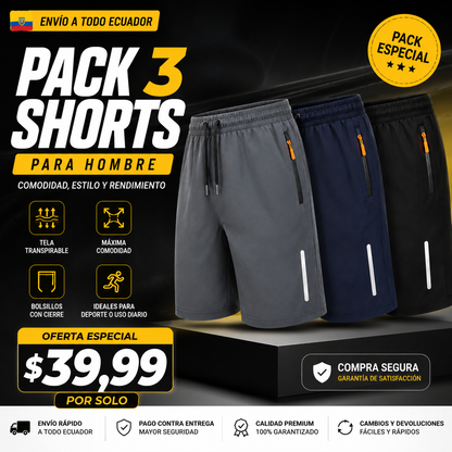 Shorts elásticos Slim Max-Secado rápido Pack 3 en 1