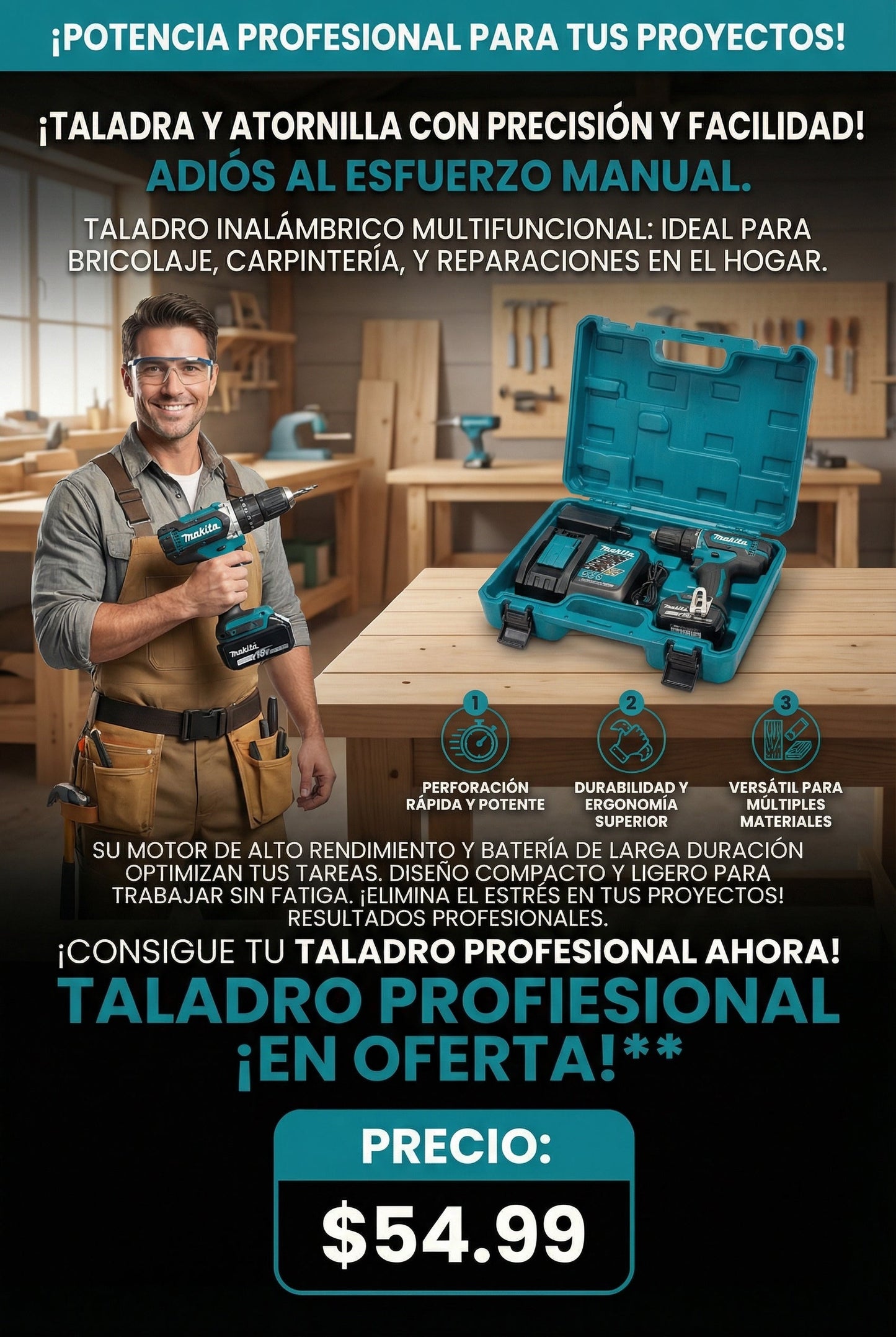 Taladro Portátil Makita Fácil y Potente
